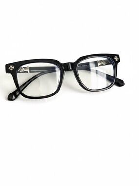 Chrome Hearts Black Square Optical Glasses with Silver Cross Details